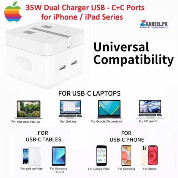 Apple 35W Dual USB CC Ports Charger for iPhone iPad zanbeel.pk