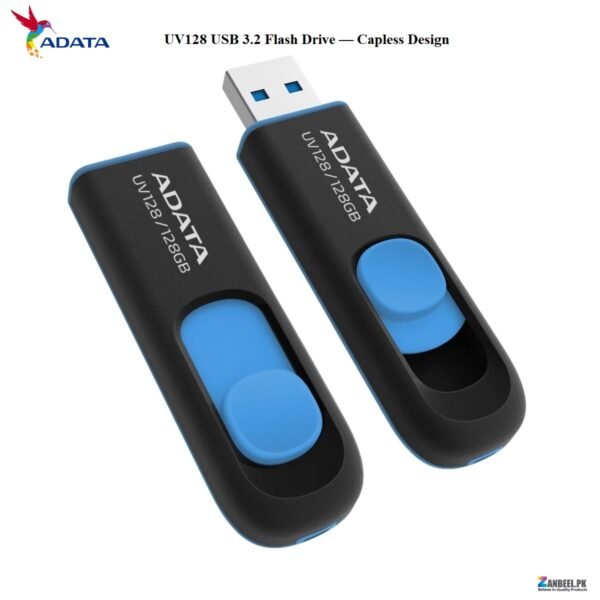 ADATA UV128 USB 3.2 Flash Drive — Capless Design • Up to 100 MB/s Read Speed