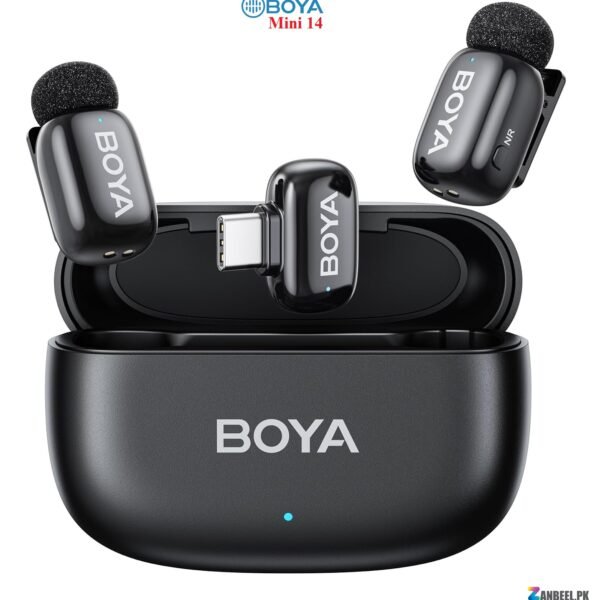 BOYA Mini 14 Dual Wireless Mic System – Type-C Receiver, 2 Transmitters, 30-Hr Case, 100 m Range