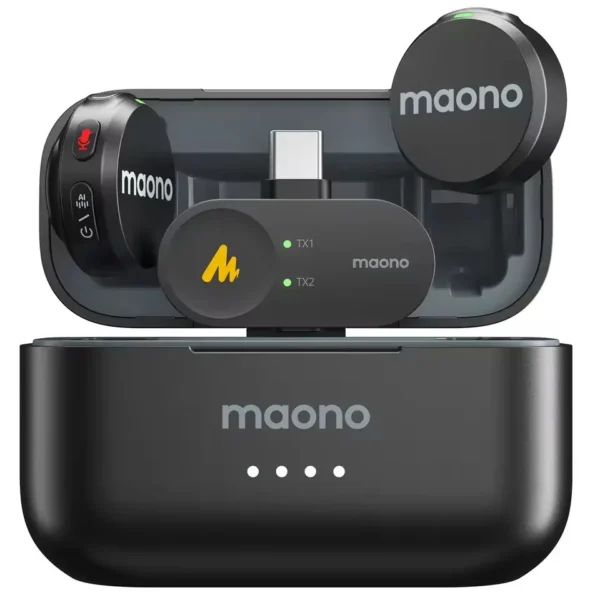 MAONO Wave T5 PC2 TYPE-C & iPhone 17/16/15/Android/Tablet, USB C Mini Mic – Wireless Lavalier Microphone (USB-C / Mini USB-C Receiver)