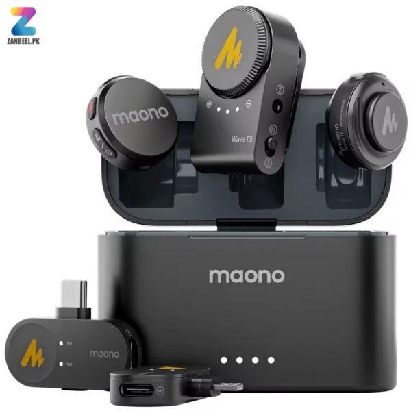 MAONO WAVE T5 PA3 – Universal Wireless Microphone System A versatile Wireless Mic Solution With Type-C, Lightning, & Camera Receiver Support Perfect for Creators  Smartphones, Cameras, Tablets & PCs