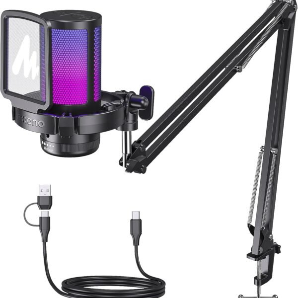 MAONO GamerWave DGM20S USB Gaming Microphone (with Stand) – RGB Noise Cancelling Condenser Mic for PC, PS5, PS4 & Mac (Black)