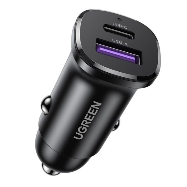 UGREEN 30W 2-Port USB-C + USB-A Fast Car Charger (25845) – PD 30W & QC 3.0 Dual Port Car Charger, Black