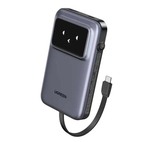 UGREEN Uno Power Bank 35603B 10000mAh – 30W PD Fast Charging with Built-in USB-C Cable & TFT Display