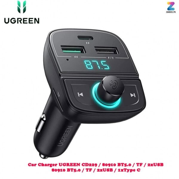 UGREEN CD229 FM Bluetooth Transmitter & Car Charger with TF Slot (80910) – All-in-One Car Adapter with Fast Charging