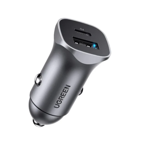 UGREEN Car Charger Adapter (30780) – Aluminum Dual Port PD 24W & QC 18W Fast Car Charger