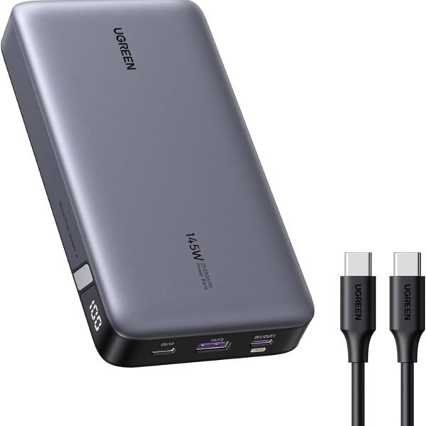 UGREEN Nexode 25000mAh 145W Laptop Power Bank – 3-Port USB-C Fast Charging Portable Charger with Smart Digital Display