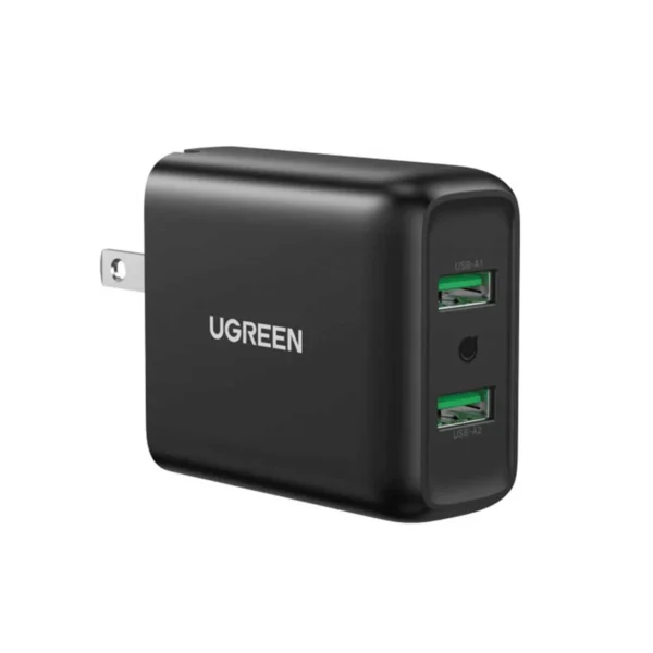 UGREEN UG Dual USB-A QC 3.0 36W Fast Charger (10216) – Dual Port Wall Charger, Black