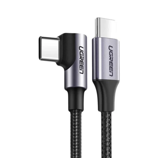 UGREEN US255 USB-C 2.0 Male to 90° Angled USB-C Male Cable (80714) – 3A Fast Charging & Data Sync Cable