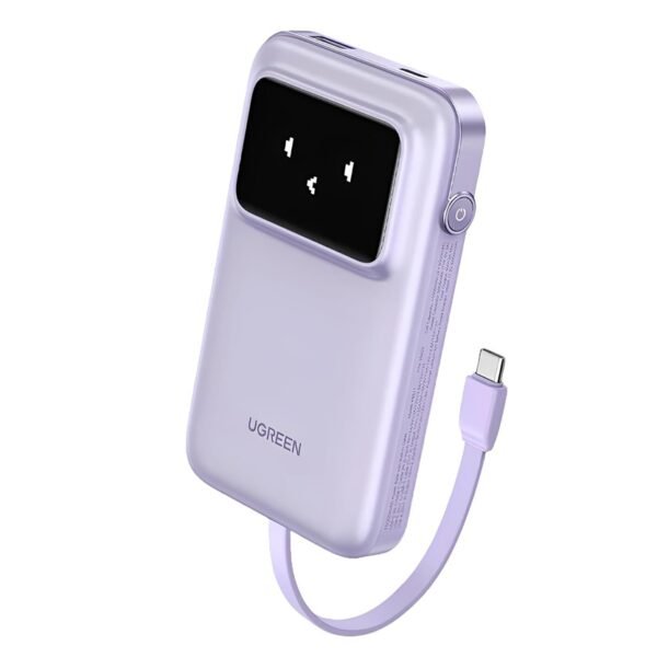UGREEN Uno 10000mAh 30W Robot Power Bank (35604B) – Built-in USB-C Cable Fast Charging Portable Charger, Purple