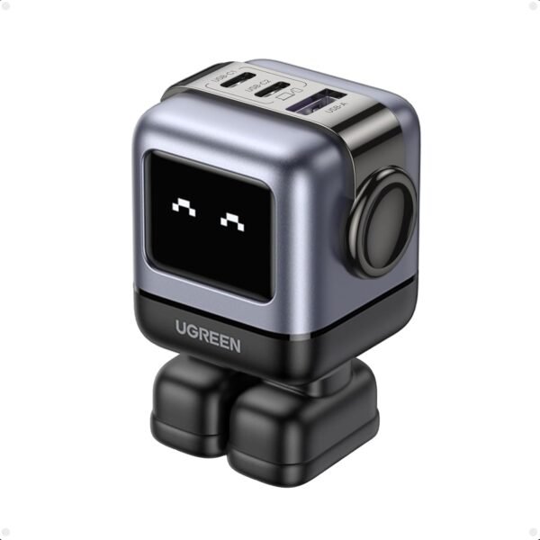 UGREEN Uno RG 3-Port 65W Robot GaN Fast Charger (25685B) – Dual USB-C + USB-A PD Charger with Smart LED Display